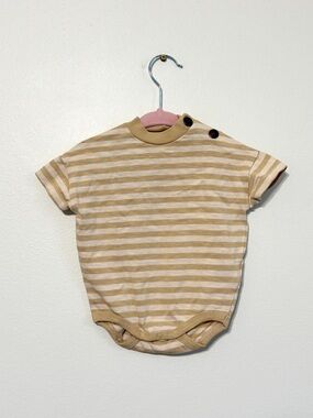 Kidwild Organic Cotton Striped Bubble 0-3 Months Unisex Baby Snap Beige